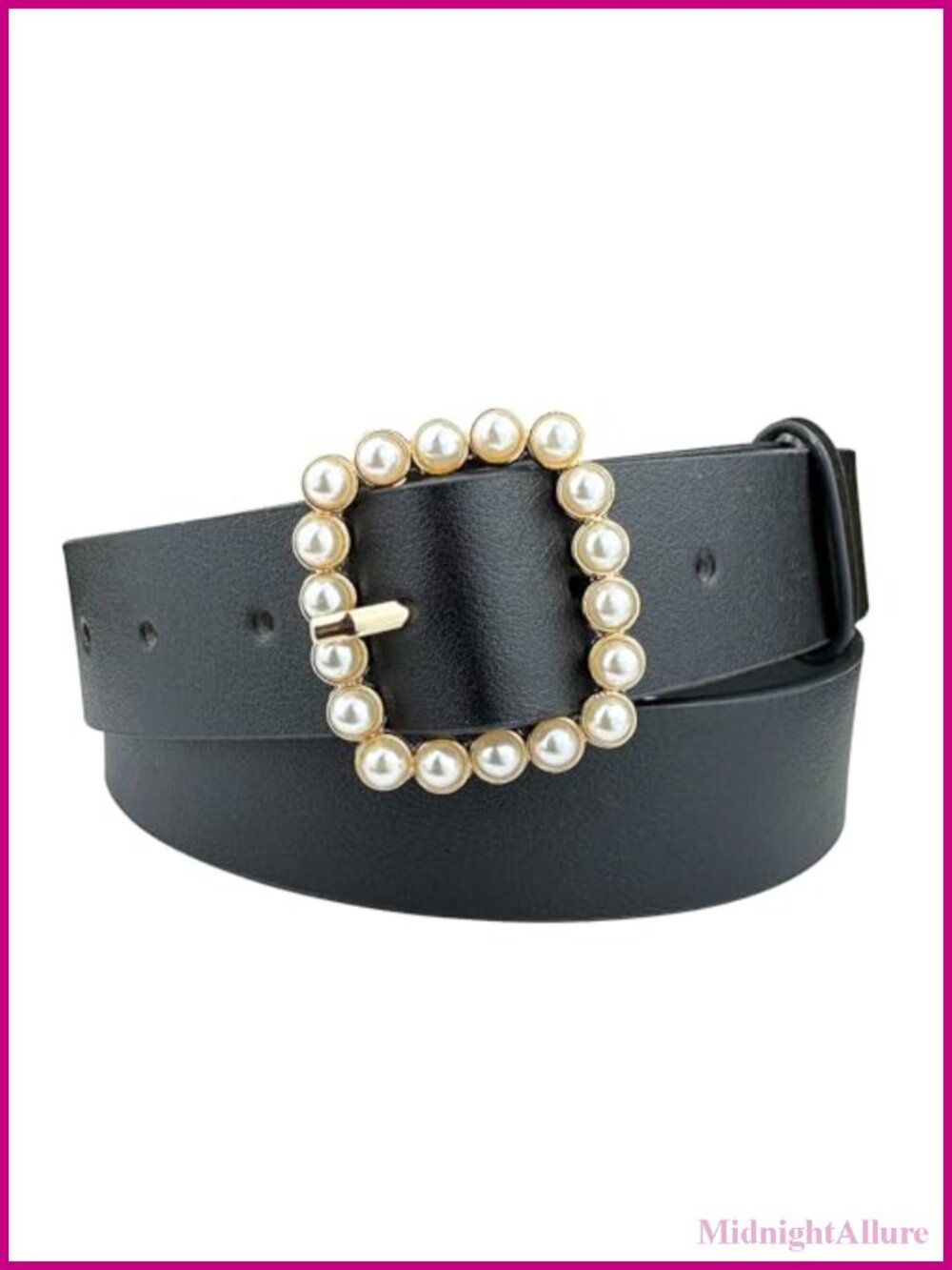 Faux Leather Womens Belt Gold Square Buckle Adjustable Waist Belt for Jeans